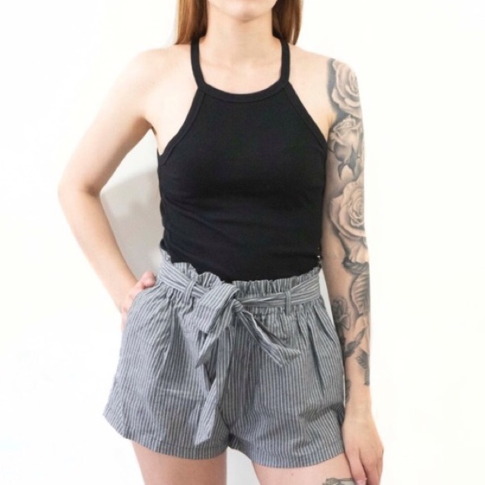 Black Ribbed Fitted Halter Tank Top